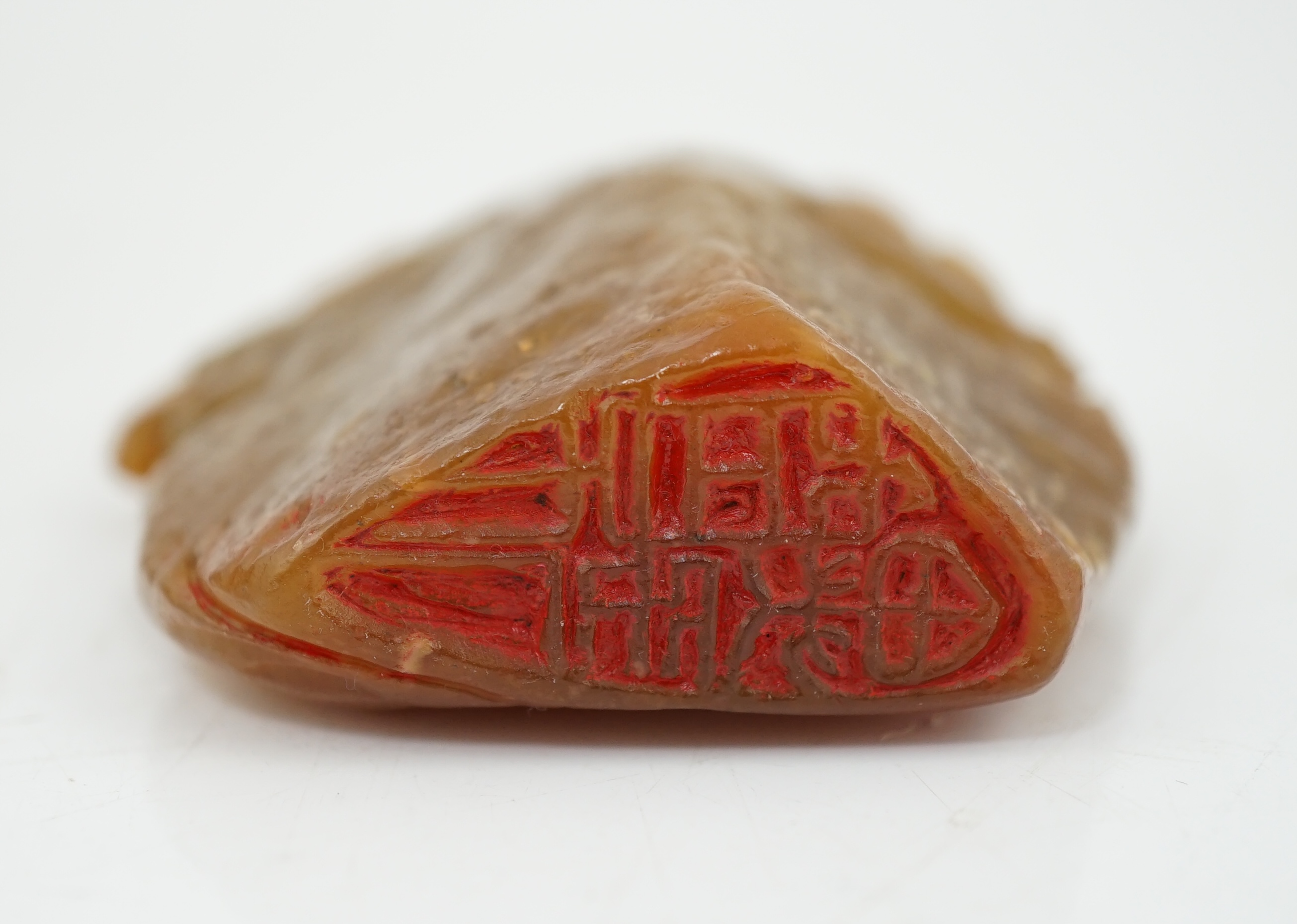 A group of nine Chinese soapstone literati seals, and a similar example in agate